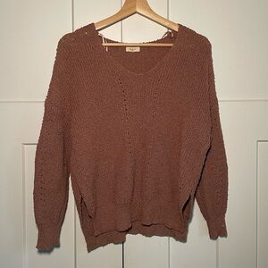 Dark pink v-neck knit sweater